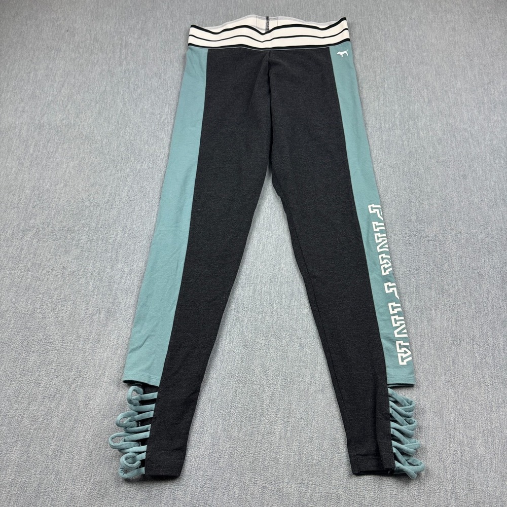 PINK Victoria's Secret Leggings Womens Large Gray Green Strappy Yoga‎ Gym Pants